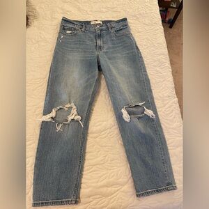 Abercrombie & Fitch Mom High Rise Light Blue Distressed Straight Leg Jeans